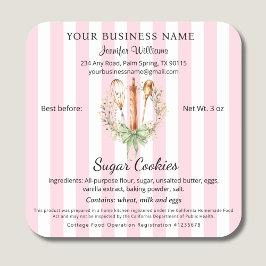 Pegatina Cuadrada California Cottage Law Food Bakery Label Utensils