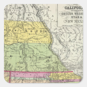 Pegatina Cuadrada California, Oregón, Washington, Utah, Nuevo México