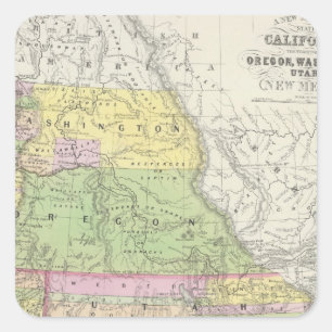Pegatina Cuadrada California, Oregón, Washington, Utah, Nuevo México