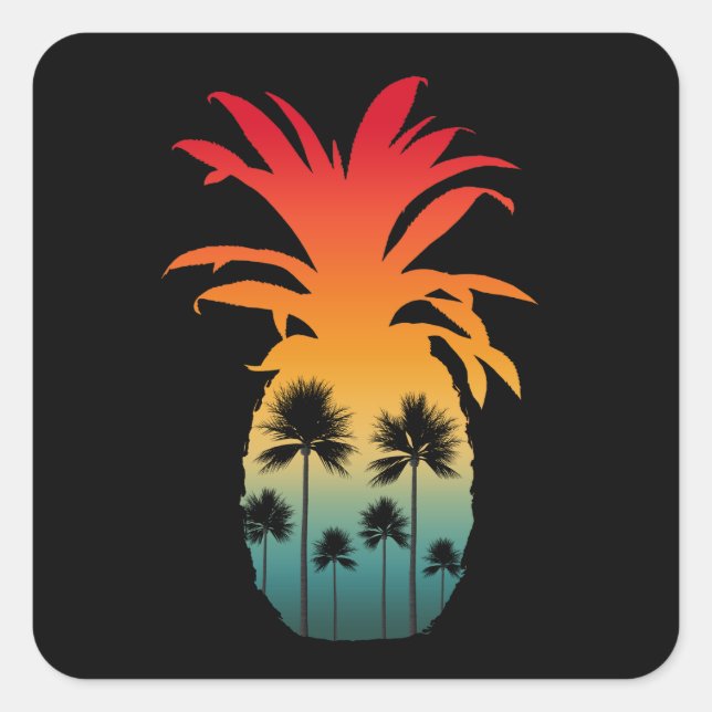 PEGATINA CUADRADA CALIFORNIA PINEAPPLE SUNSET PALM ÁRBOLES (Anverso)