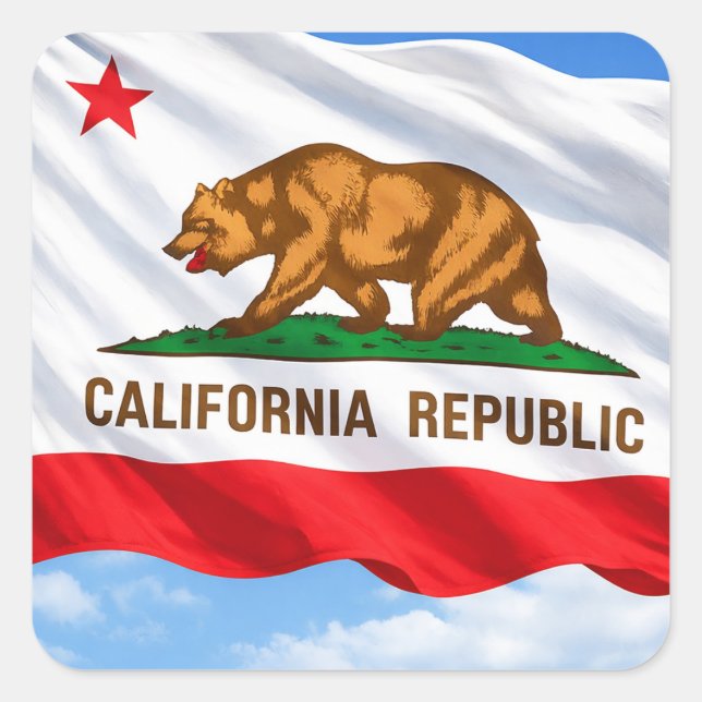 Pegatina Cuadrada California Republic Bear Flag – Patriotic (Anverso)