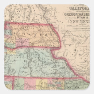 Pegatina Cuadrada California, Territorios de Oregón, Washington