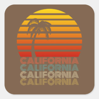 Pegatina Cuadrada California Vintage verano Sunset Sunrise Retro