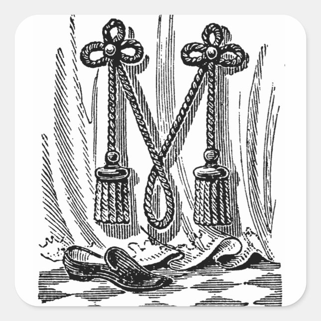 Pegatina Cuadrada Caligrafía antigua Símbolos masónicos Letra M (Anverso)