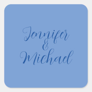 Pegatina Cuadrada Caligrafía azul clásica profesional boda