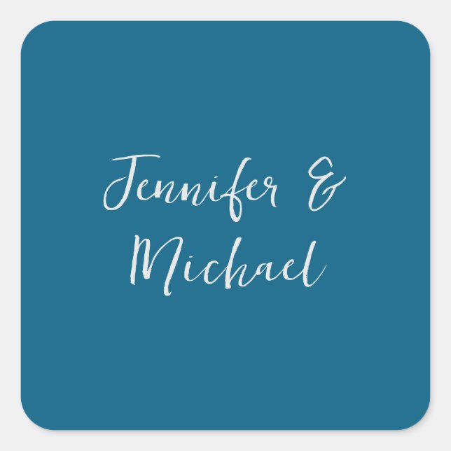 Pegatina Cuadrada Caligrafía azul oceánica minimalista profesional (Anverso)