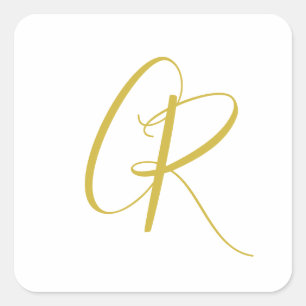 Pegatina Cuadrada Caligrafía Color Dorado Monograma Moderno Minimali