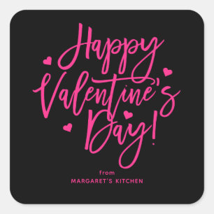 Pegatina Cuadrada Caligrafía de Black Pink Feliz día de San Valentín