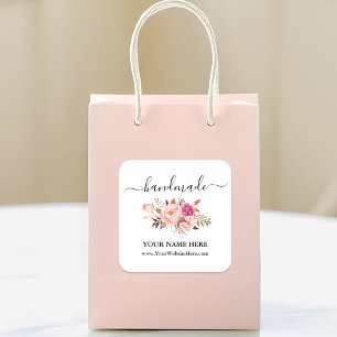 Pegatina Cuadrada Caligrafía de color de agua artesanal rosa Rubor F