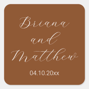 Pegatina Cuadrada Caligrafía de guión minimalista Boda de terracota