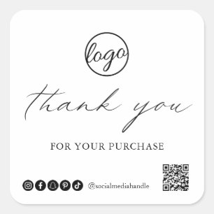 Pegatina Cuadrada Caligrafía de moda Elegante Logotipo Gracias Negoc