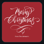 Pegatina Cuadrada Caligrafía de script Merry Christmas Square Pegati<br><div class="desc">Con su original diseño con letras a mano,  este pegatina le da un toque personal a sus saludos. Difunde alegría por las vacaciones y haz que tus sobres destaquen con elegancia.</div>