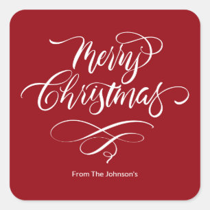 Pegatina Cuadrada Caligrafía de script Merry Christmas Square Pegati