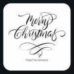 Pegatina Cuadrada Caligrafía de script Merry Christmas Square Pegati<br><div class="desc">Con su original diseño con letras a mano,  este pegatina le da un toque personal a sus saludos. Difunde alegría por las vacaciones y haz que tus sobres destaquen con elegancia.</div>