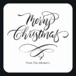 Pegatina Cuadrada Caligrafía de script Merry Christmas Square Pegati<br><div class="desc">Con su original diseño con letras a mano,  este pegatina le da un toque personal a sus saludos. Difunde alegría por las vacaciones y haz que tus sobres destaquen con elegancia.</div>