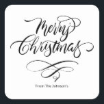 Pegatina Cuadrada Caligrafía de script Merry Christmas Square Pegati<br><div class="desc">Con su original diseño con letras a mano,  este pegatina le da un toque personal a sus saludos. Difunde alegría por las vacaciones y haz que tus sobres destaquen con elegancia.</div>