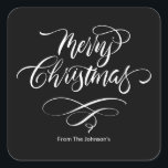 Pegatina Cuadrada Caligrafía de script Merry Christmas Square Pegati<br><div class="desc">Con su original diseño con letras a mano,  este pegatina le da un toque personal a sus saludos. Difunde alegría por las vacaciones y haz que tus sobres destaquen con elegancia.</div>