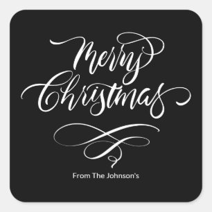 Pegatina Cuadrada Caligrafía de script Merry Christmas Square Pegati