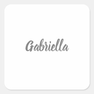 Pegatina Cuadrada Caligrafía Elegante Blanco Gris Nombre simple