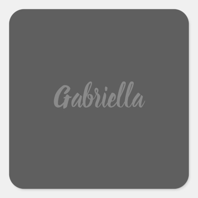 Pegatina Cuadrada Caligrafía Elegante Gris Plain Nombre simple (Anverso)