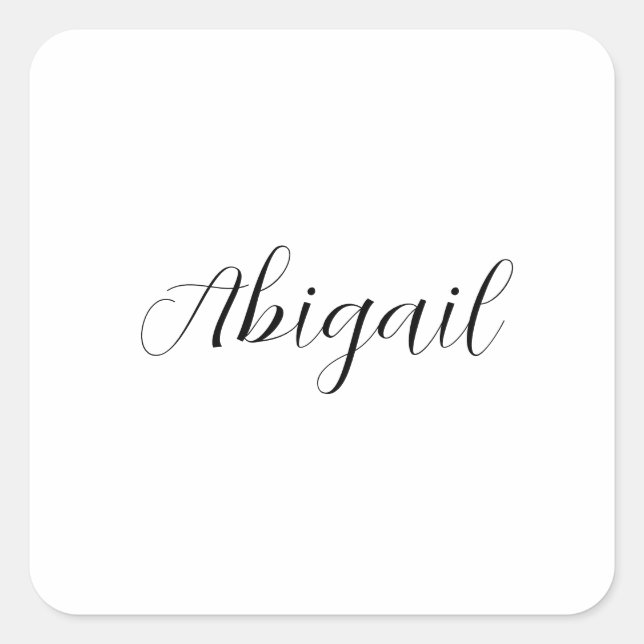 Pegatina Cuadrada Caligrafía Elegante Llanto Blanco Negro Nombre sim (Anverso)
