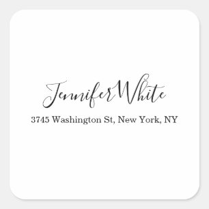 Pegatina Cuadrada Caligrafía Elegante Llanura de Moda blanca y negra