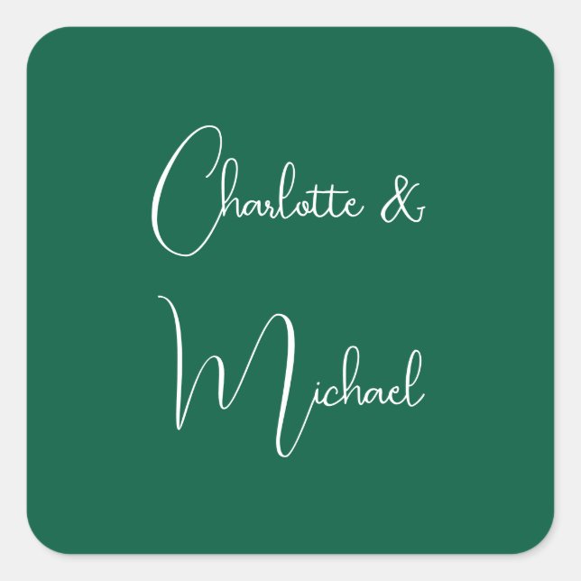 Pegatina Cuadrada Caligrafía Elegante Llanura Verde Nombres simples (Anverso)