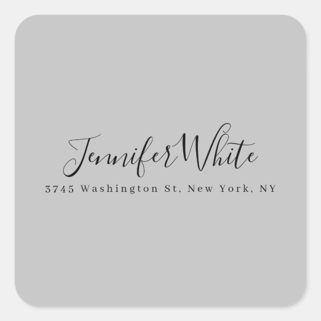 Pegatina Cuadrada Caligrafía Elegante Negrita Negrita Gris Retro (Anverso)