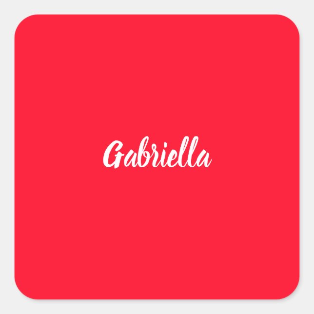 Pegatina Cuadrada Caligrafía Elegante Red White Plain Nombre simple (Anverso)