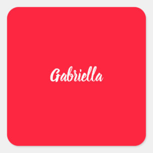 Pegatina Cuadrada Caligrafía Elegante Red White Plain Nombre simple
