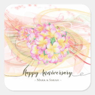 Pegatina Cuadrada Caligrafía exótica del arte abstracto de la flor