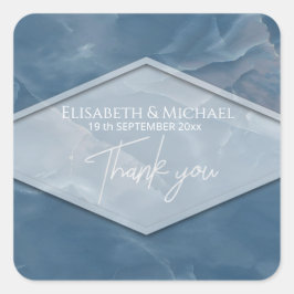 Pegatina Cuadrada Caligrafía geométrica romántica de mármol azul mar