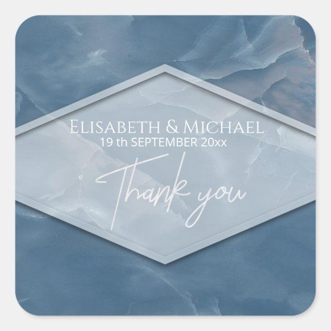 Pegatina Cuadrada Caligrafía geométrica romántica de mármol azul mar (Anverso)