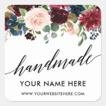 Caligrafía hecha a mano Borgoña Azul floral pequeñ