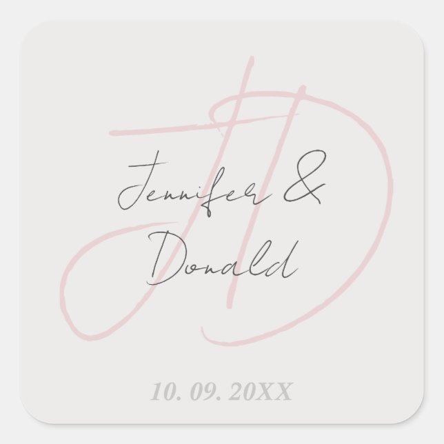 Pegatina Cuadrada Caligrafía moderna clásica monograma (Anverso)