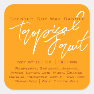 Pegatina Cuadrada Caligrafía moderna Leyendo Vela Naranja Amarilla