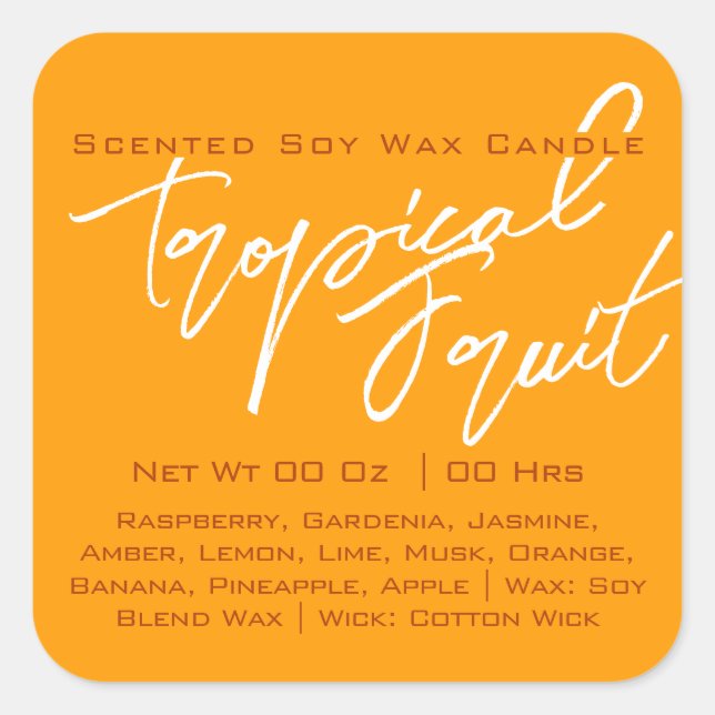 Pegatina Cuadrada Caligrafía moderna Leyendo Vela Naranja Amarilla (Anverso)