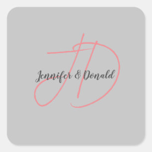 Pegatina Cuadrada Caligrafía moderna monograma de letra clásica