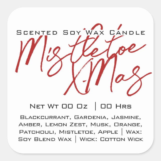 Pegatina Cuadrada Caligrafía moderna que deja una vela blanca negra (Anverso)