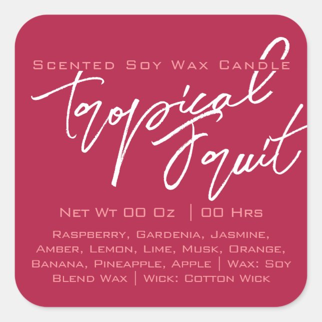 Pegatina Cuadrada Caligrafía moderna que deja una vela rosada oscura (Anverso)