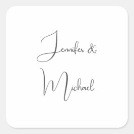 Pegatina Cuadrada Caligrafía Nombres Elegantes Plata Blanco Gris Sim