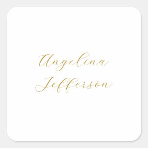 Pegatina Cuadrada Caligrafía Profesional Color Oro Elegante