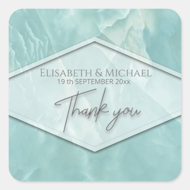 Pegatina Cuadrada Caligrafía romántica geométrica de mármol verde az (Anverso)