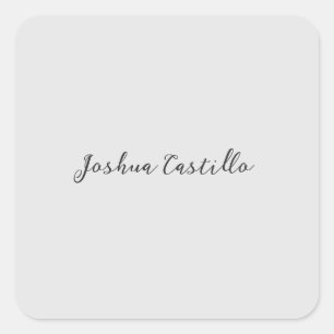 Pegatina Cuadrada Caligrafía Simple Gris Nombre Profesional