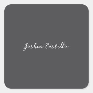 Pegatina Cuadrada Caligrafía Simple Gris Nombre Profesional