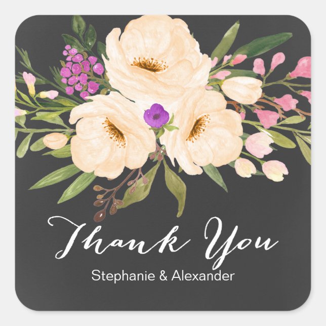 Pegatina Cuadrada Calkboard de Anemones Rústicos (Anverso)