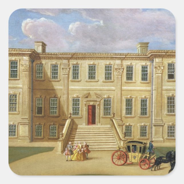 Pegatina Cuadrada Calke Hall, Derbyshire, asiento de Sir Henry Harp (Anverso)