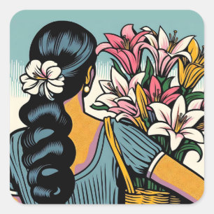 Pegatina Cuadrada Calla Lily Flower Pop Art