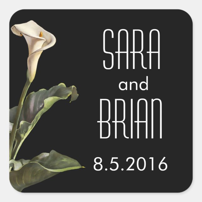 Pegatina Cuadrada Calla Lily Modern Floral Boda (Anverso)