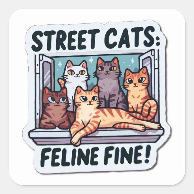 Pegatina Cuadrada Calle Cats Feline Fine (Anverso)